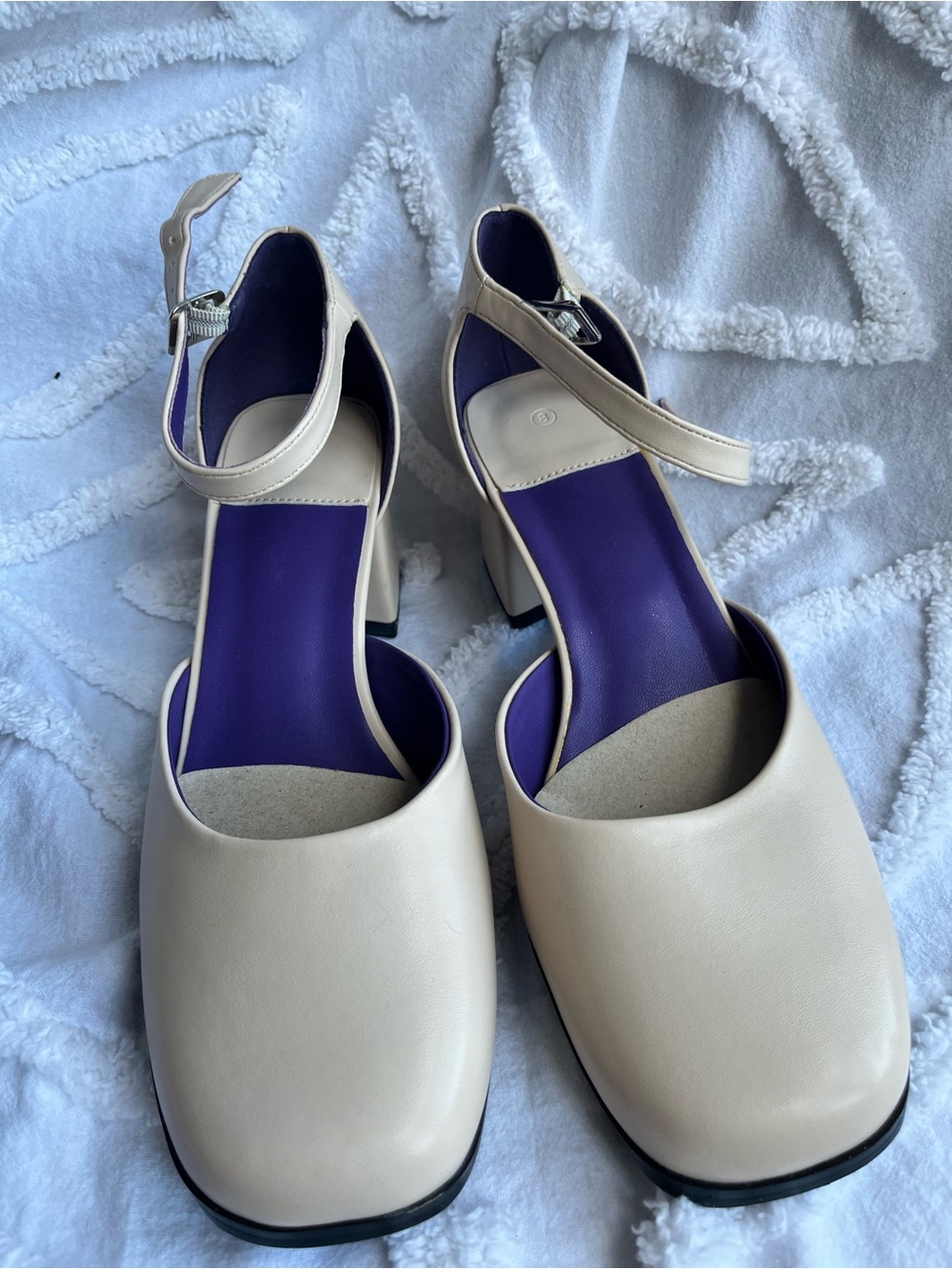 Women’s Cream Ankle-Strap Block Heel Pumps